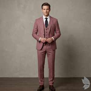 Raymond Amedus Peach checkered 52% Merino wool Suit fabric-3.25 mts / VV6804