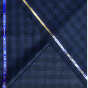 Raymond Adorn Super 90's Merino Wool blue Checkered Suit Fabric-3.0 mts / VV6811