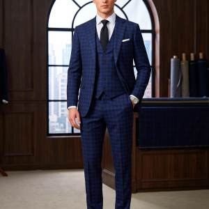 Raymond Adorn Super 90's Merino Wool Blue Checkered trouser Fabric-3.5 mts / VV6812 - The VIJAYESHWARA Product