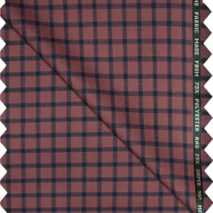 Raymond Adorn Super 90's Merino Wool Peach checkered trouser Fabric-1.25 mts / VV6816