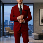 RAYMOND RED 45% WOOL BLENDED PLAIN UNSTITCHED SUIT FABRIC-3MTS - 4321 / VV7285