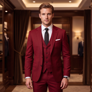 RAYMOND RED 45% WOOL BLENDED PLAIN UNSTITCHED SUIT FABRIC- 3.5 MTS / VV7286n